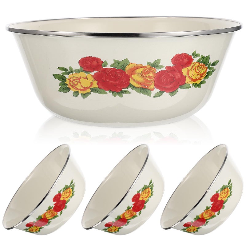 Vintage Enamel Basin Set 4pcs 22cm Thickened Multi Purpose Kitchen Bowls - Image 2
