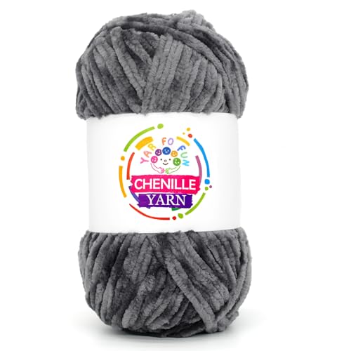 YARFOFUN 100g Velvet Chenille Yarn for Crocheting,Dark Grey Fluffy Velvet Plush Yarn Thick Soft Chunky Chenille Yarn Baby Blanket Yarn for Crocheting Knitting Beginners（Dark Grey） - Image 1