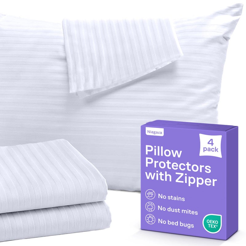 Niagara Sleep Solution Set of 8 Pillow Protectors with Zipper Queen Size 100 Resistant to Stains Dust Dirt Washable Covers for Increased Pillow Lifespan - Image 2