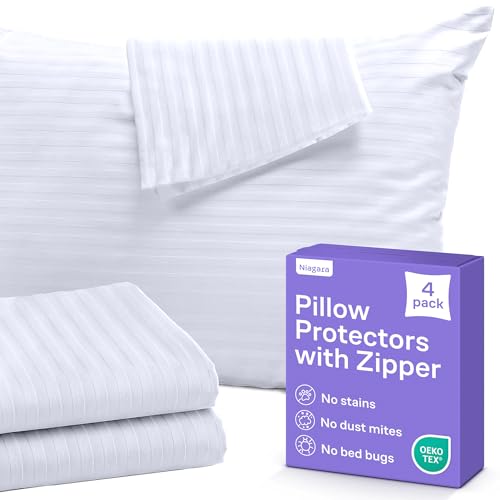 Niagara Sleep Solution Set of 8 Pillow Protectors with Zipper Queen Size 100 Resistant to Stains Dust Dirt Washable Covers for Increased Pillow Lifespan - Image 1