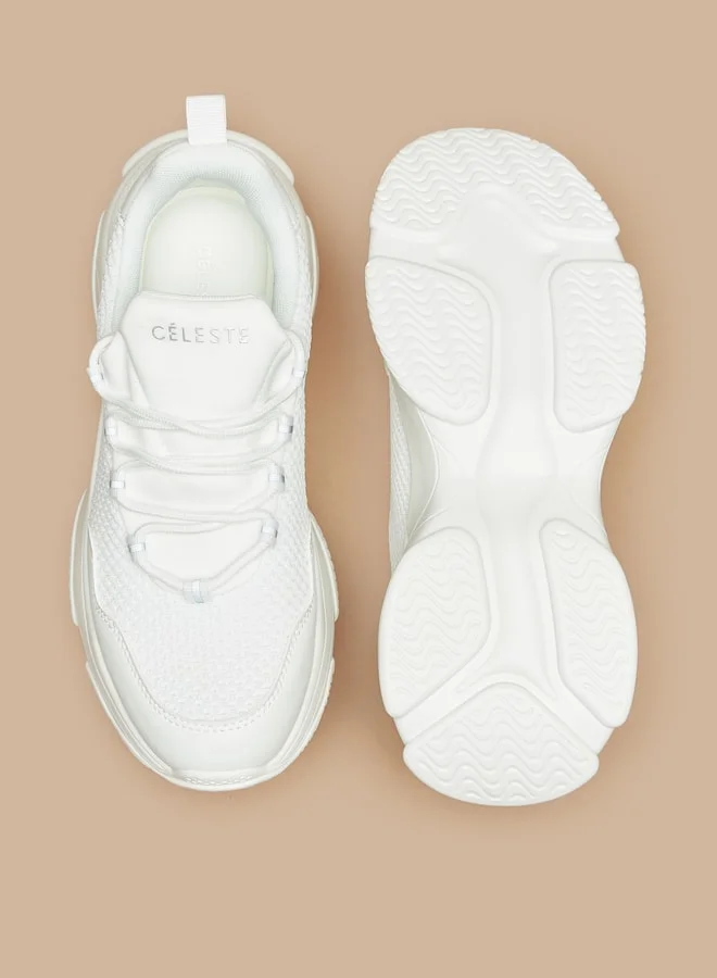 Celeste Women's Monotone Sneakers with Chunky Sole and Lace-Up Closure