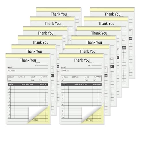 suituts 12 Pack Thank You Receipt Book for Small Business, 3.5 x 5.5 Inch, 2 Part Carbonless Sale Order Book, Order Pads Invoice Book 50 Sets Each Pad,Total 600 Sets - Image 1