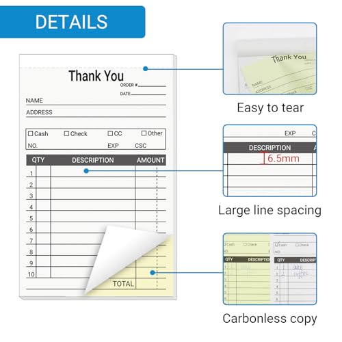 suituts 12 Pack Thank You Receipt Book for Small Business, 3.5 x 5.5 Inch, 2 Part Carbonless Sale Order Book, Order Pads Invoice Book 50 Sets Each Pad,Total 600 Sets - Image 3