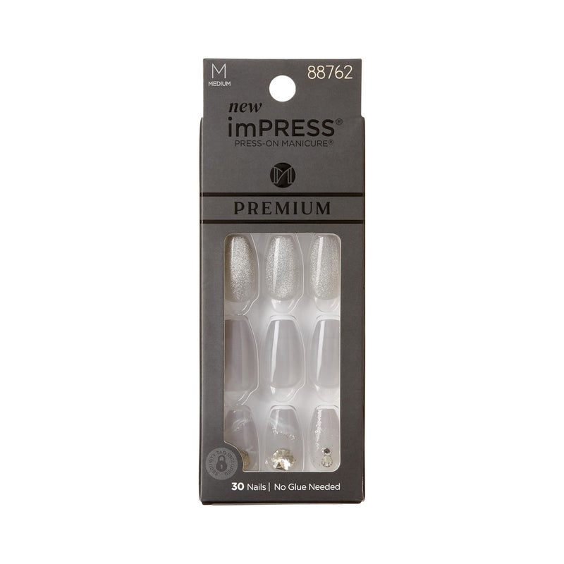 Impress KISS imPRESS Press-On Manicure Premium Collection Fake Nails - Legacy, Gray, V-Cut Stone, Medium & Ballerina/Coffin Shape, Easy To Apply, Super Hold, Chip Proof, Smudge Proof, No Dry Time | 30 Count - Image 1