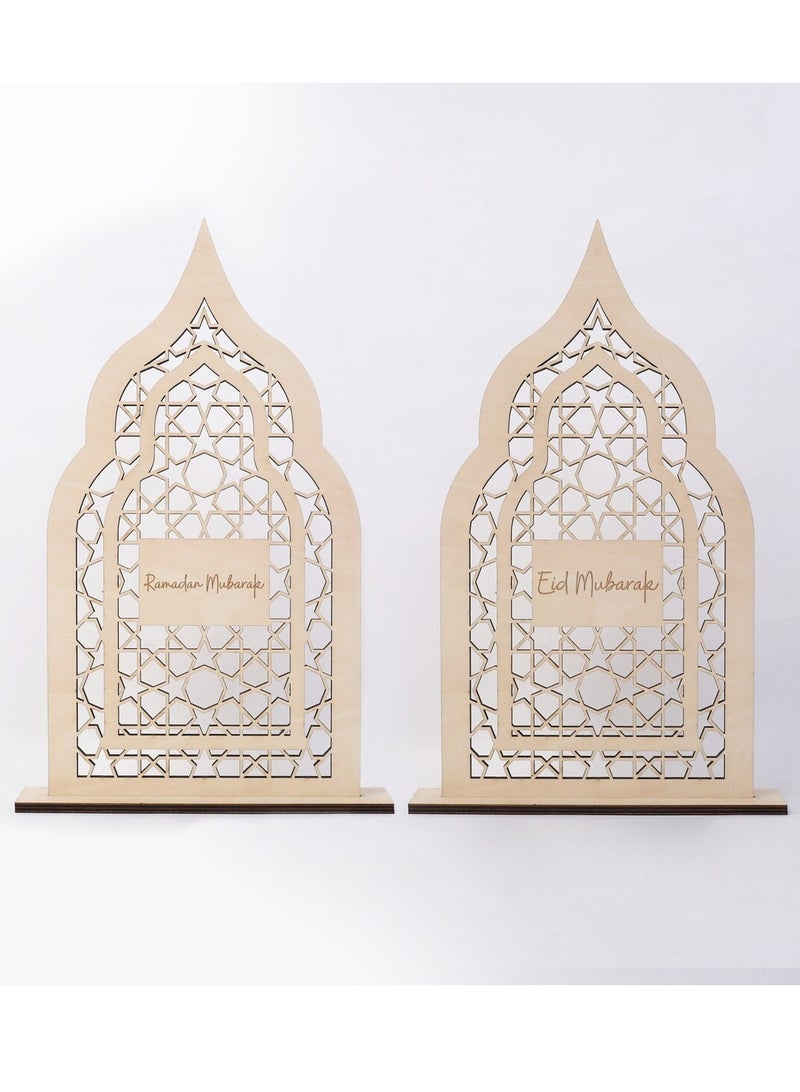 هلالفل إكليل خشبي للأبواب والطاولات من هلال فول رمضان وعيد الفطر - الإنجليزية | قطعة ديكور | لتزيين المنزل | فن حديث | طابع إسلامي - Image 1