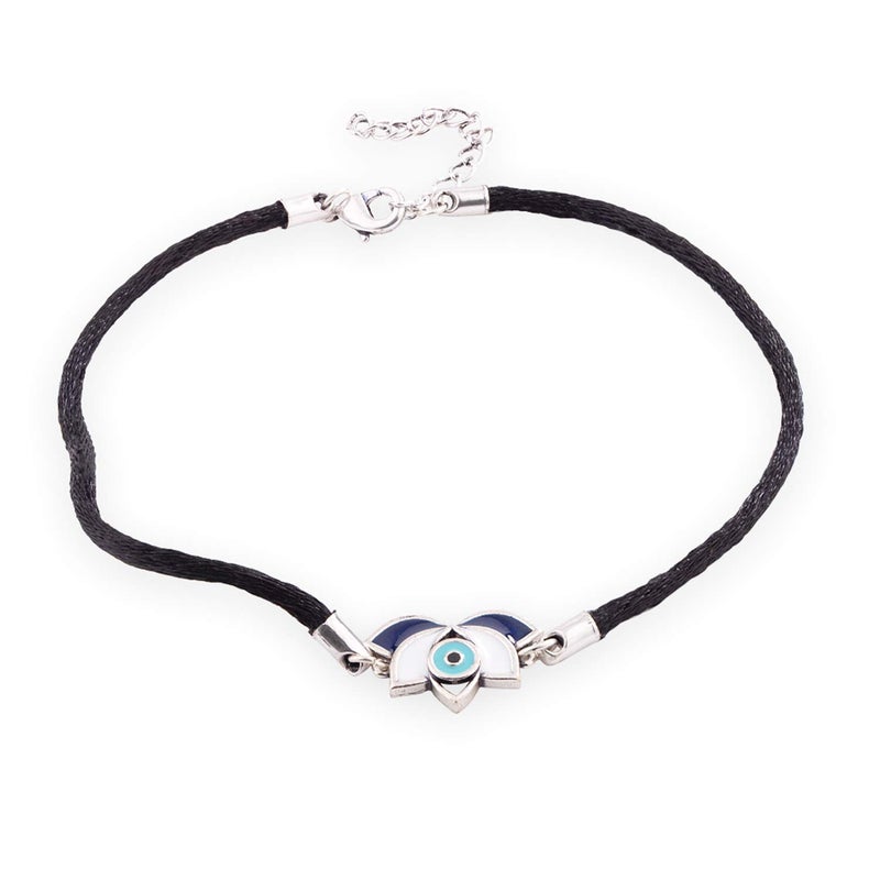 Voylla Oxidised Silver Stylish Brass Enamel Evil Eyes Eye Motif Anklet for Women and Girls - Image 4