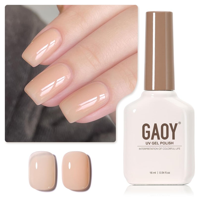 GAOY Nude Jelly Gel Nail Polish, 16ml Sheer Translucent Netural Soak Off Gel Polish, UV Light Cure for Nail Art DIY at Home, 2950 Bright Nude - Image 1