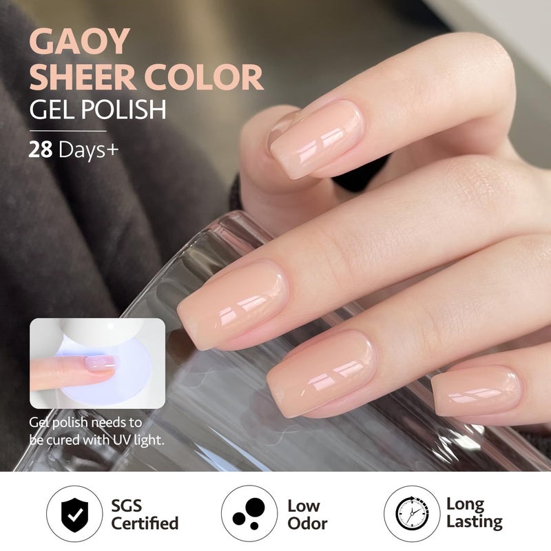 GAOY Nude Jelly Gel Nail Polish, 16ml Sheer Translucent Netural Soak Off Gel Polish, UV Light Cure for Nail Art DIY at Home, 2950 Bright Nude - Image 5