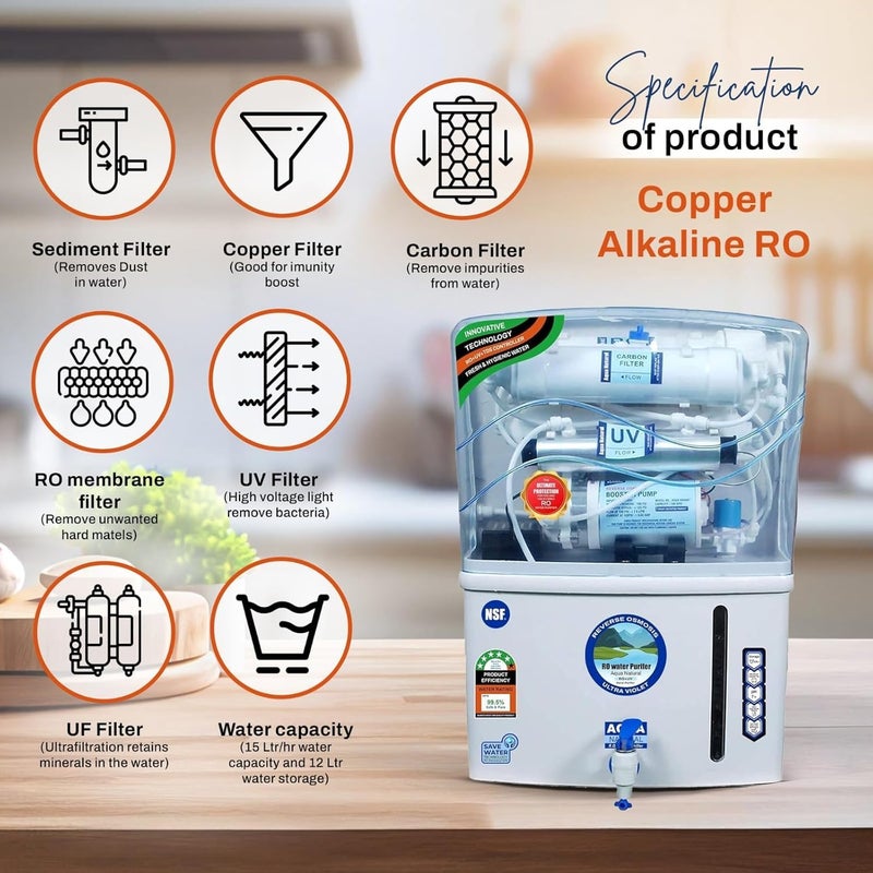 AQUA RO PURE WATER PURIFER 4x Alkaline Filter Technollogy RO Water Purifier with Fully Automatic Function and Inbuilt TDS Controller, RO, UV, UF Purification, Multisource Water Compatibility  - Image 3