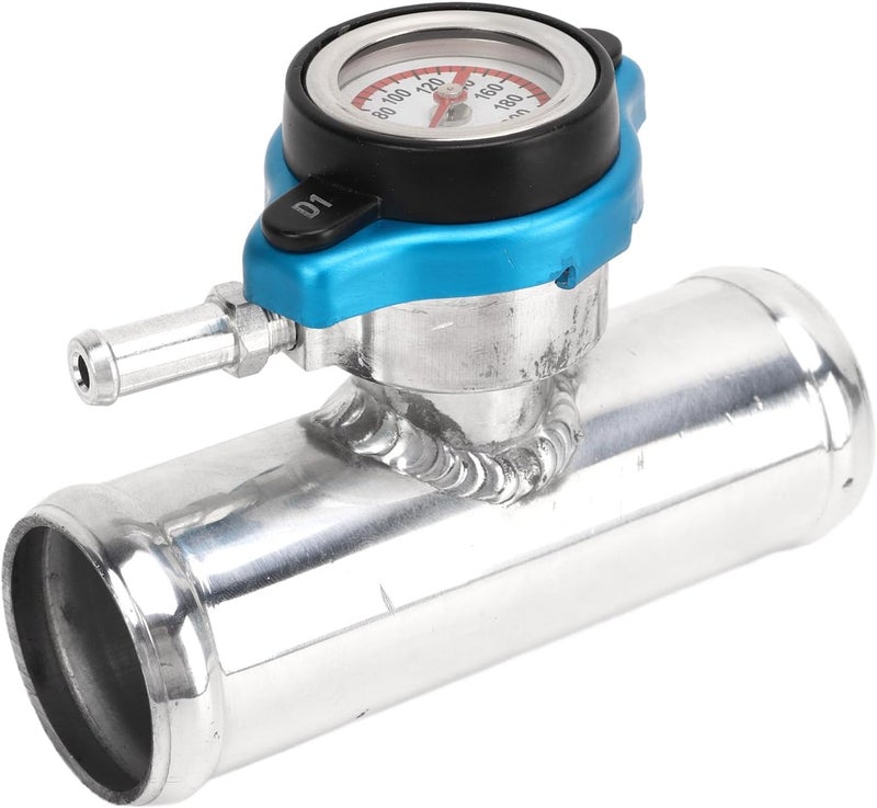 Radiator Inline Filler Neck 38mm 112in OD with Temp Display Cap T6061 Aluminum Polished for Automotive Cooling Systems - Image 1