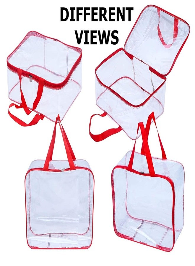 DAMONS Underbed Storage Bag With Transparent Pvc Storage Bag for Saree Covers,Clothes, Lehenga, Blankets, Bedsheets, Toys, Docs Wardrobe Organizer Clear Storage Box Bag Gaments Cover Red Pack of 5 - Image 4