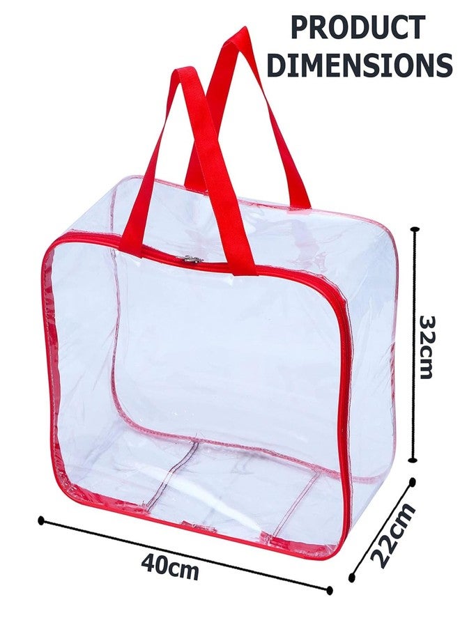 DAMONS Underbed Storage Bag With Transparent Pvc Storage Bag for Saree Covers,Clothes, Lehenga, Blankets, Bedsheets, Toys, Docs Wardrobe Organizer Clear Storage Box Bag Gaments Cover Red Pack of 5 - Image 5