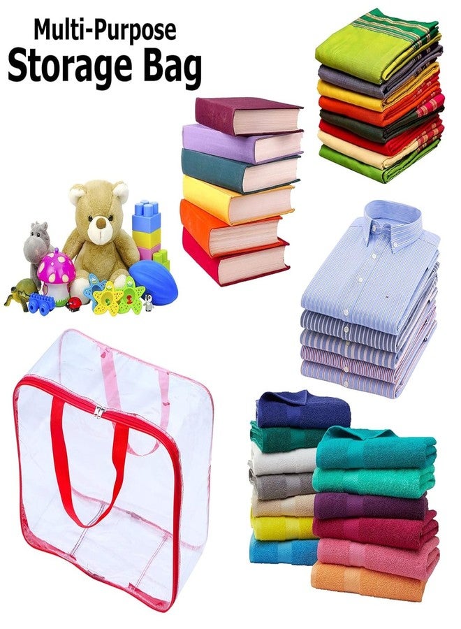 DAMONS Underbed Storage Bag With Transparent Pvc Storage Bag for Saree Covers,Clothes, Lehenga, Blankets, Bedsheets, Toys, Docs Wardrobe Organizer Clear Storage Box Bag Gaments Cover Red Pack of 5 - Image 2