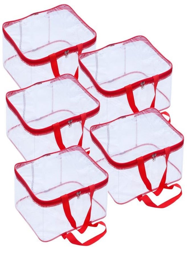 DAMONS Underbed Storage Bag With Transparent Pvc Storage Bag for Saree Covers,Clothes, Lehenga, Blankets, Bedsheets, Toys, Docs Wardrobe Organizer Clear Storage Box Bag Gaments Cover Red Pack of 5 - Image 1