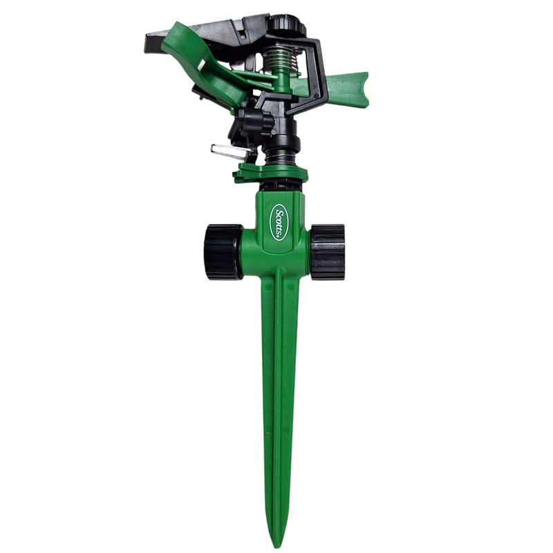 Scotts Impact Sprinkler for Yard â€“ Adjustable Pulsating Water Sprinkler Head on Spike with 360Â° Coverage, for Even Watering of Lawns, Gardens, and Vegetable Beds