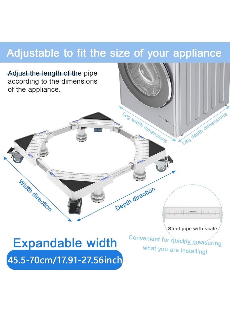 XiuWoo - Mini Fridge Stand with 4 Locking Twin Wheels Washing Machine Stand Base 4 Strong Feet Multi-Functional Adjustable Universal Stand Base for Furniture Portable Refrigerator Dryer Stand White - Image 1
