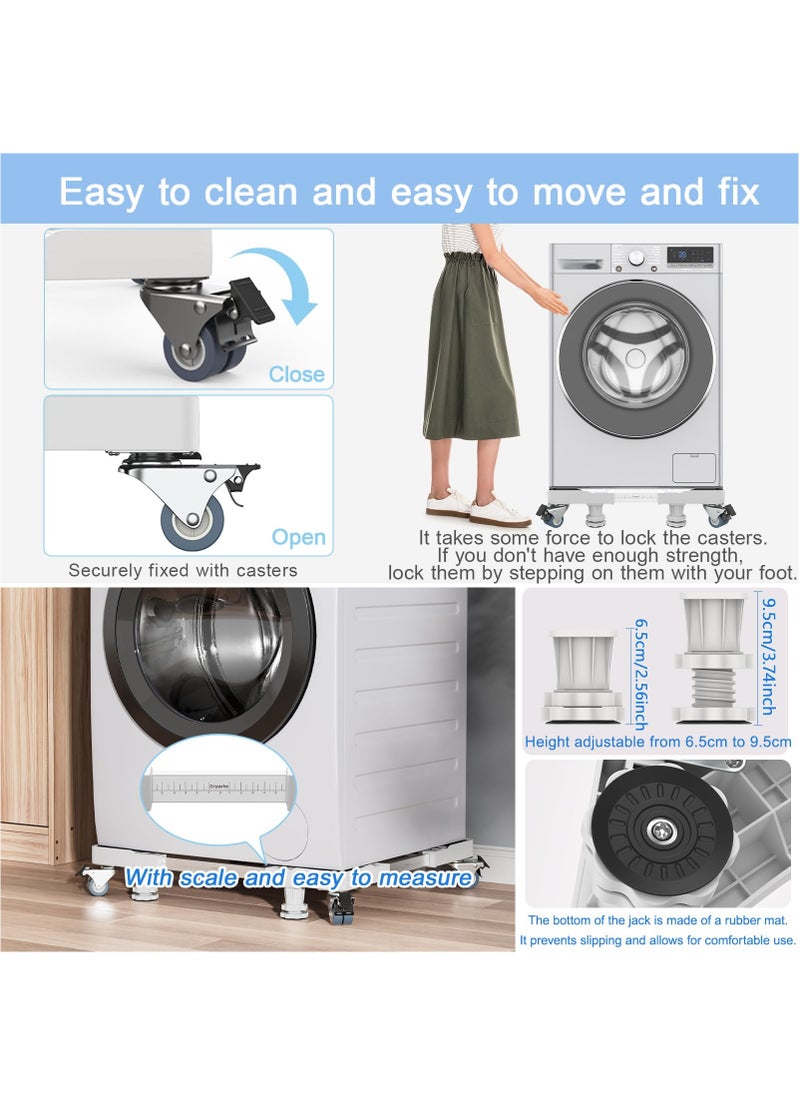 XiuWoo - Mini Fridge Stand with 4 Locking Twin Wheels Washing Machine Stand Base 4 Strong Feet Multi-Functional Adjustable Universal Stand Base for Furniture Portable Refrigerator Dryer Stand White - Image 1