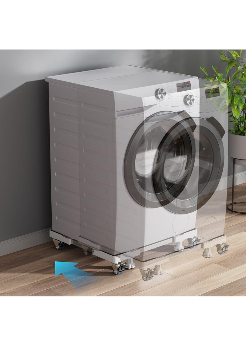 XiuWoo - Mini Fridge Stand with 4 Locking Twin Wheels Washing Machine Stand Base 4 Strong Feet Multi-Functional Adjustable Universal Stand Base for Furniture Portable Refrigerator Dryer Stand White - Image 1