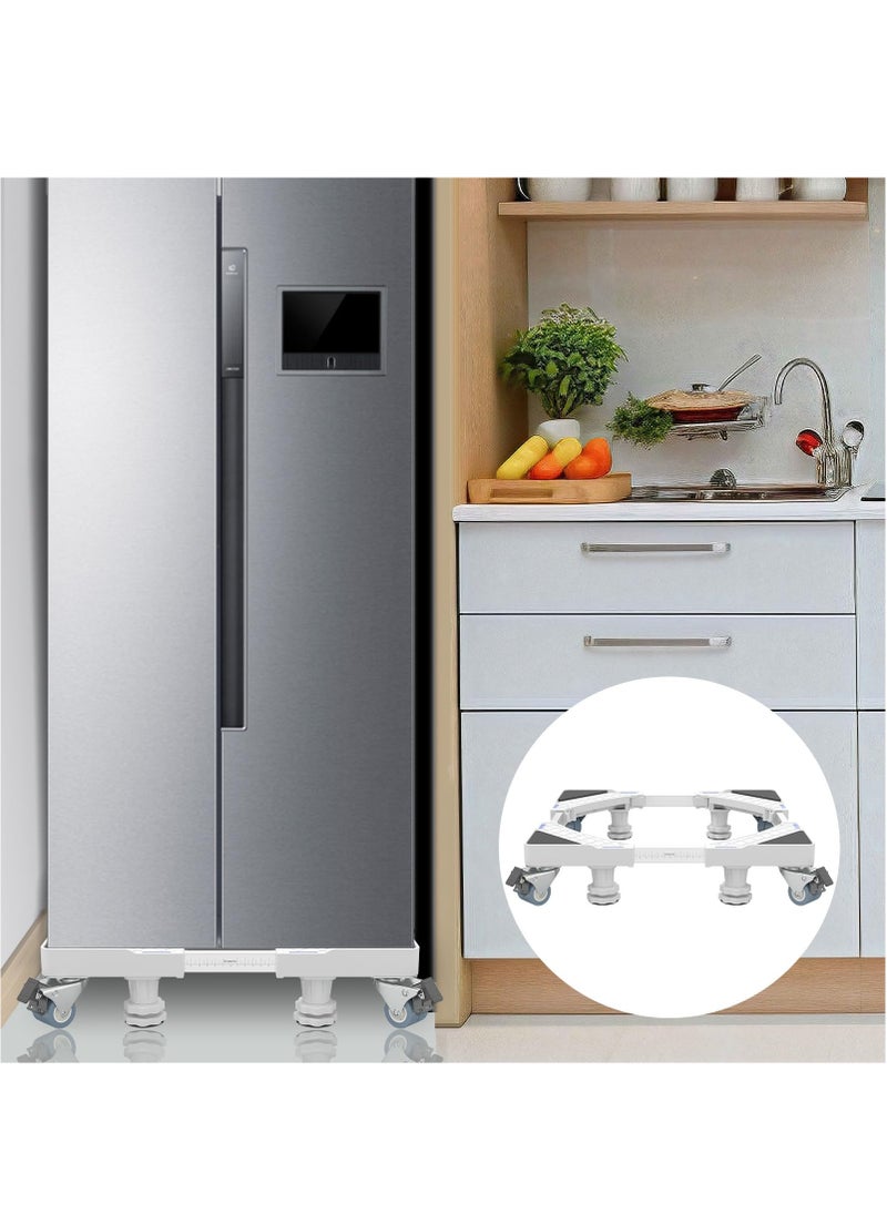 XiuWoo - Mini Fridge Stand with 4 Locking Twin Wheels Washing Machine Stand Base 4 Strong Feet Multi-Functional Adjustable Universal Stand Base for Furniture Portable Refrigerator Dryer Stand White - Image 1