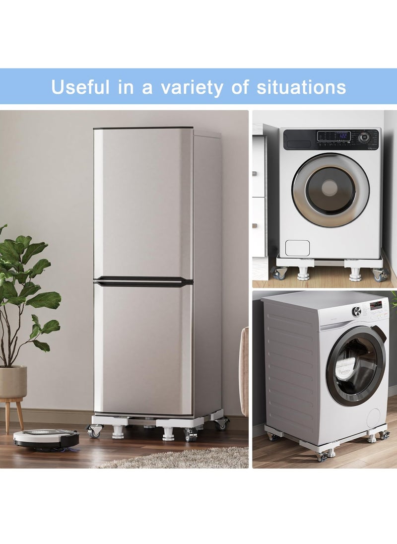 XiuWoo - Mini Fridge Stand with 4 Locking Twin Wheels Washing Machine Stand Base 4 Strong Feet Multi-Functional Adjustable Universal Stand Base for Furniture Portable Refrigerator Dryer Stand White - Image 1
