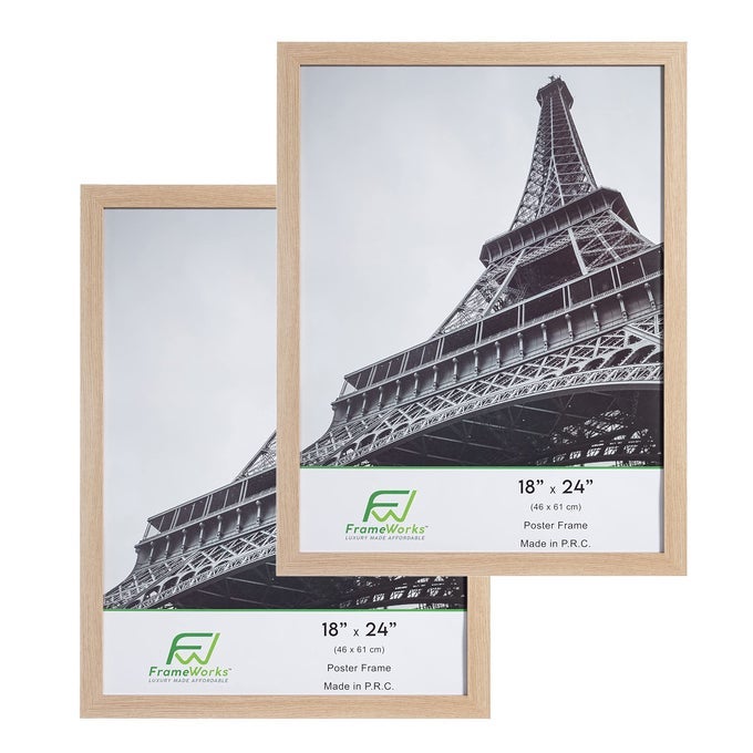 18x24 Wooden Poster Frame Classic Natural Oak Matte Edged Frames wShatterproof Acrylic Glass Photos Posters Prints Wall Decor Home Office Gallery Display Natural Oak 2 Pack