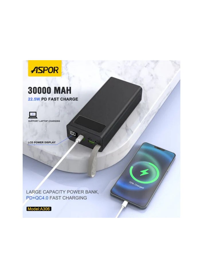 أسبور A306 PD 30000 مللي أمبير 22.5 واط + 20 واط PD بنك الطاقة السريع  - Image 2