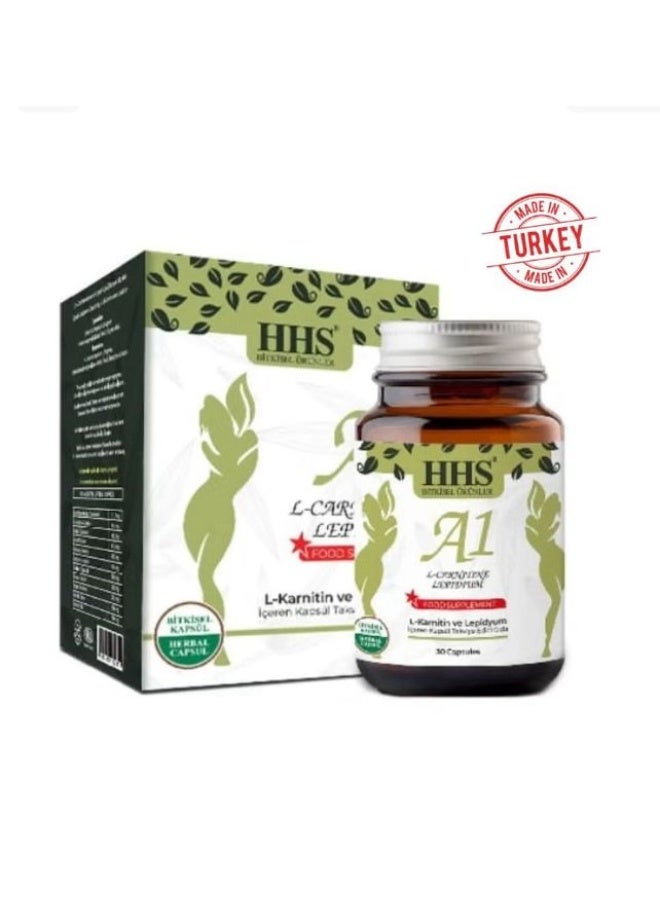 Hhs A1 Herbal Supplement of L-Carnitine and Lepidium to Support Weight Loss, Suppress Appetite, and Stimulate Fat Burning, 30 Capsules - Image 1