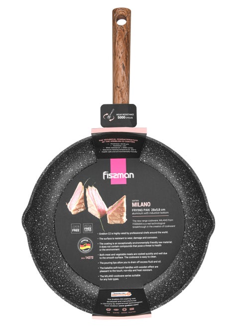 Frying Pan Milano Aluminum Greblon C2 Non Stick Coating With Bakelite Handle And  Induction Bottom Black 28x5.8cm