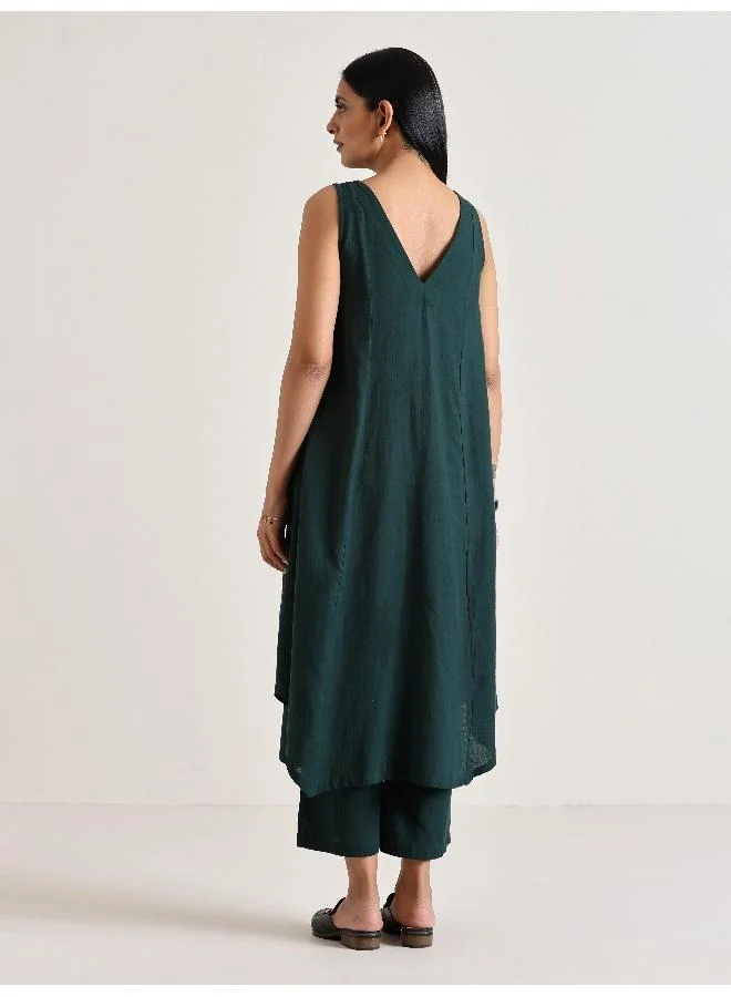 trueBrowns  Dark Green Sleeveless Flared  Kurta Pant Set for Women | Best Price UAE