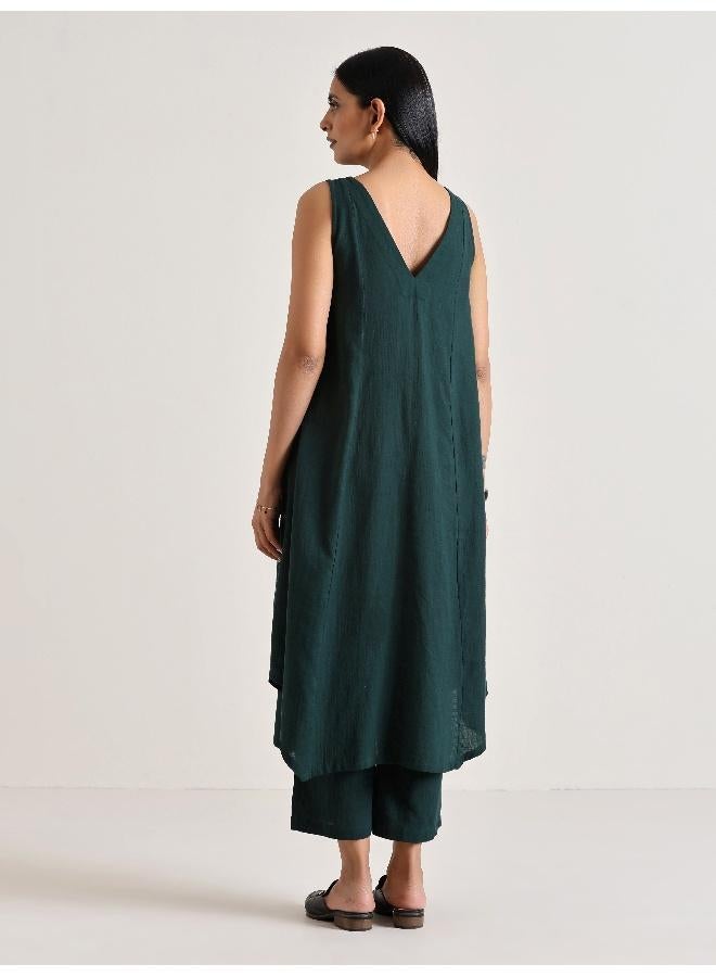 trueBrowns Dark Green Sleeveless Flared  Kurta Pant Set - Image 5
