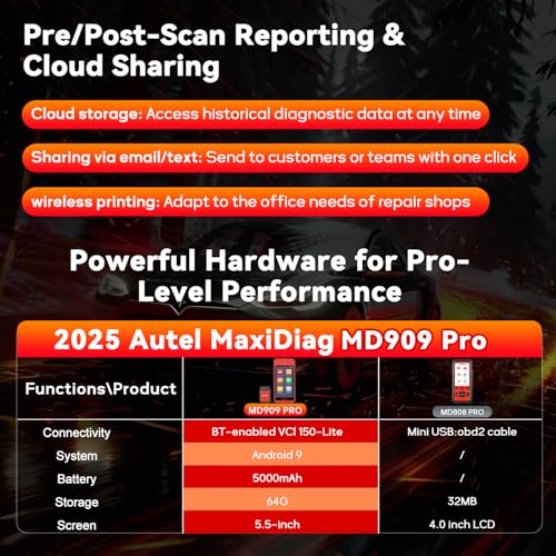Autel MaxiDiag MD909 Pro OBD2 Scanner, 2026 BT Wireless All System Diagnostic Tool, MD909Pro Up of MD808Pro MD906Pro MD806 MD802, 11 Service Oil Reset ABS D-P-F etc, CAN FD, FCA SGW, Free Update - Image 5