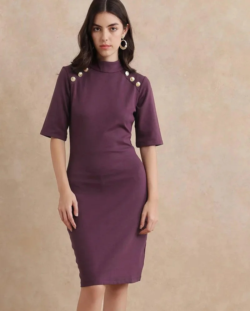 ريريزم Women's High Neck Dress With Button Detail