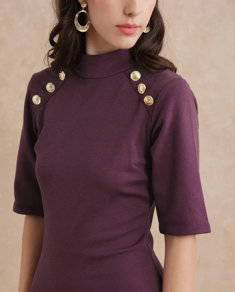 ريريزم Women's High Neck Dress With Button Detail