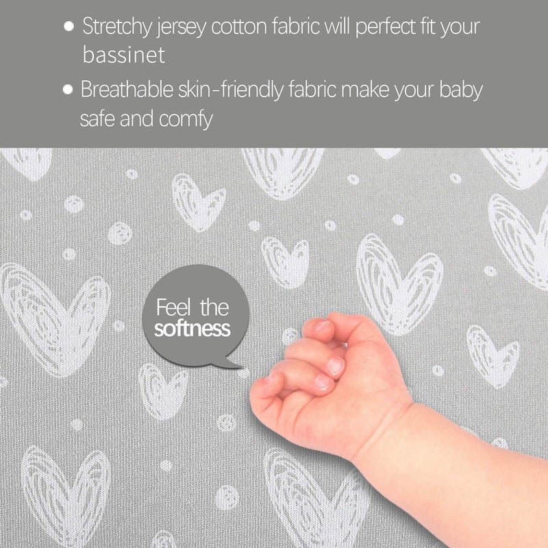 Biloban Bassinet Sheets Compatible with Baby Delight Beside Me Dreamer Bassinet, 2 Pack, 100% Jersey Knit Cotton Fitted Sheets, Breathable and Heavenly Soft, Grey and White Print for Baby - Image 5