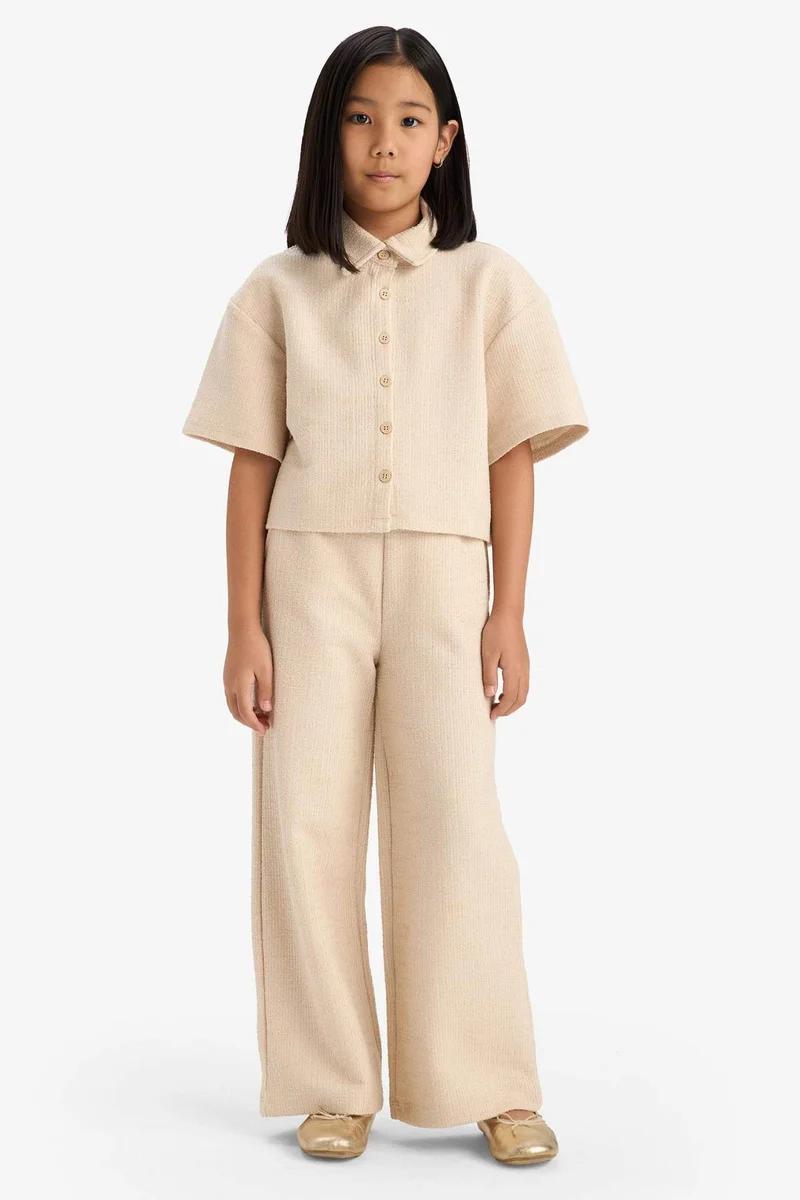 ديفاكتو Girl Wide Leg Crinkle Trousers