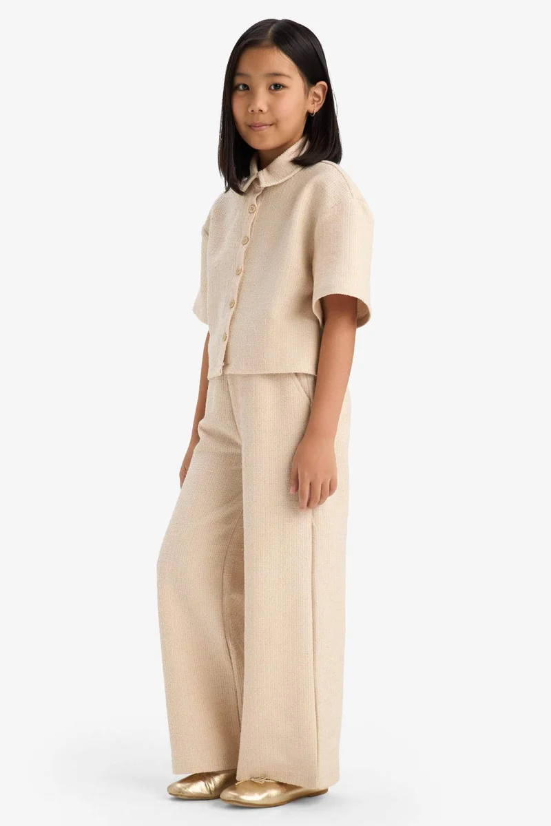 ديفاكتو Girl Wide Leg Crinkle Trousers