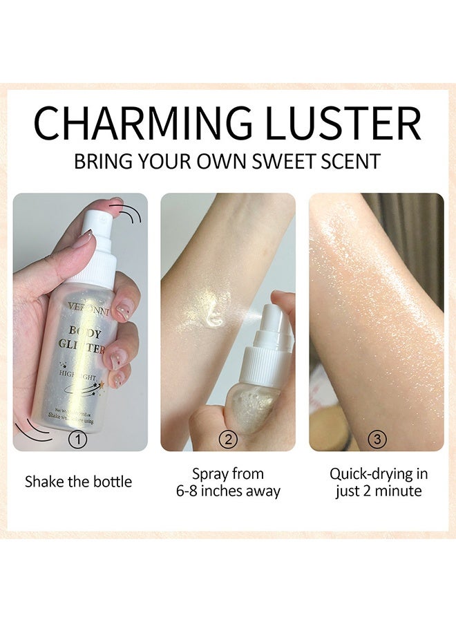 VERONNI Body Glitter Highlight, Shimmering Body Oil, Non-Sticky Shimmer Liquid Luminizer, Non-Greasy, Face & Body Glitter Makeup for Costumes, Cosplay, Rave Festival #01 Pearl White - Image 5