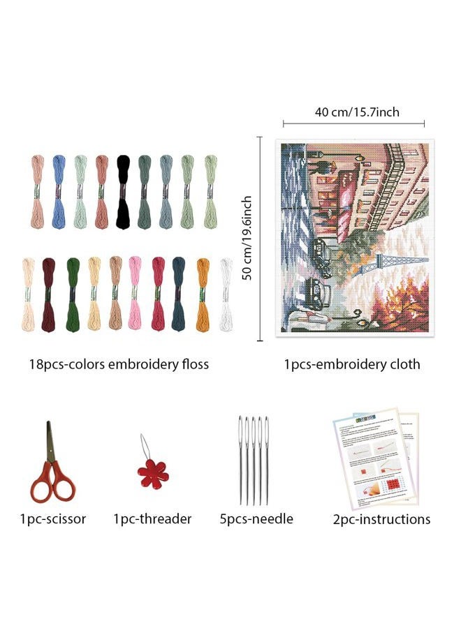 FREEBLOSS Street Scene Cross Stitch Kits Stamped Embroidery Wall Hanging Kits Pre Printed Stitches Practice Kit with Instructions for Adults Beginners Cross Stitching Handmade Gift - Image 2