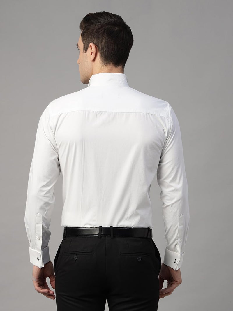 Hancock Store Hancock Men Solid Pure Cotton Wingtip Collar & French Cuff Tuxedo Shirt White - Image 3