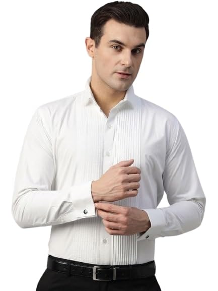 Hancock Store Hancock Men Solid Pure Cotton Wingtip Collar & French Cuff Tuxedo Shirt White - Image 1