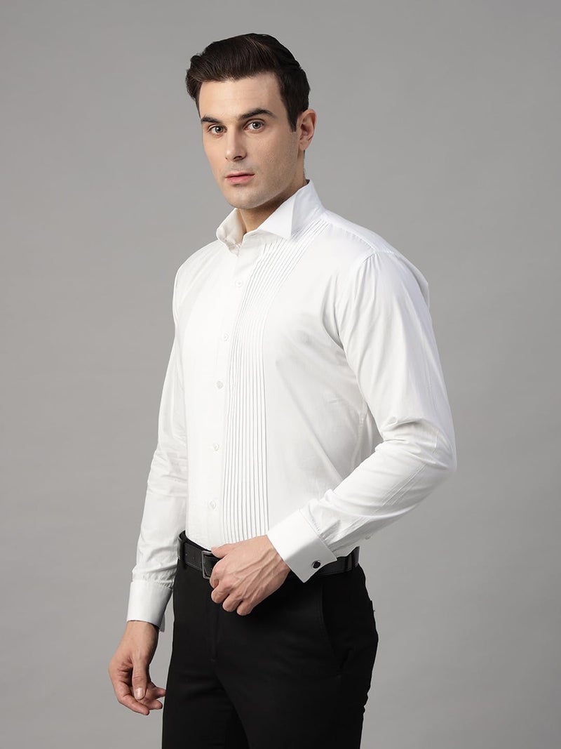 Hancock Store Hancock Men Solid Pure Cotton Wingtip Collar & French Cuff Tuxedo Shirt White - Image 4