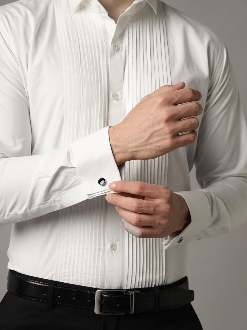 Hancock Store Hancock Men Solid Pure Cotton Wingtip Collar & French Cuff Tuxedo Shirt White - Image 5