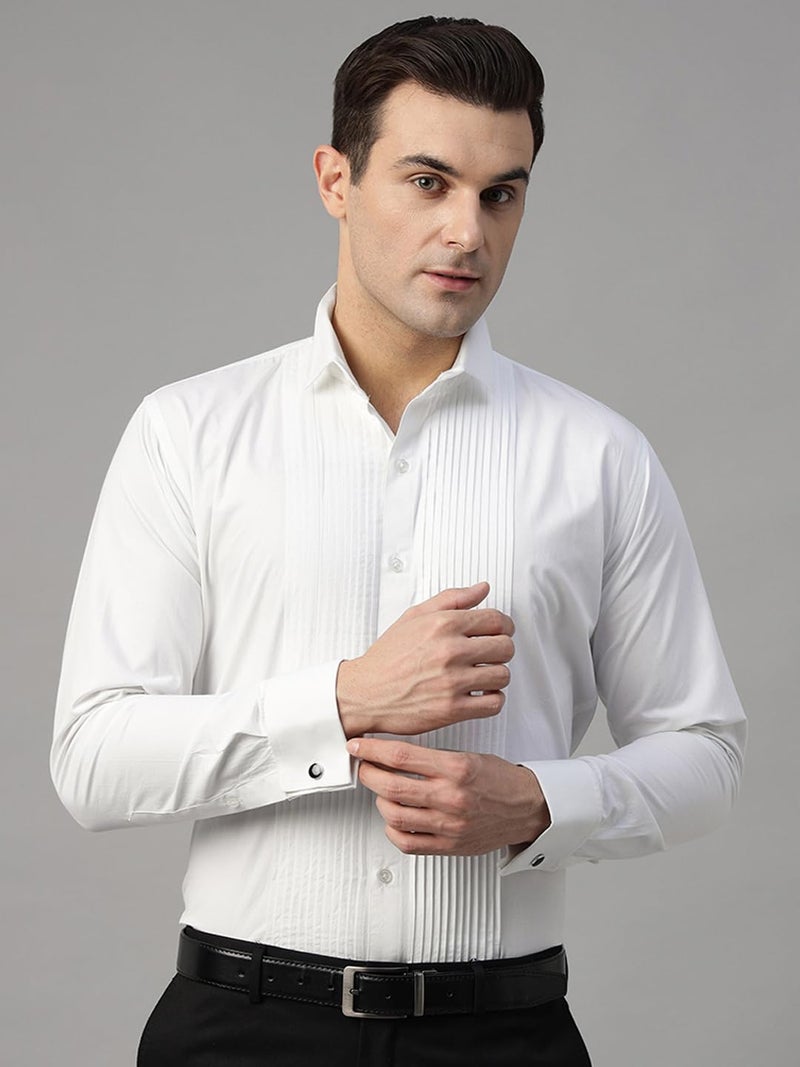 Hancock Store Hancock Men Solid Pure Cotton Wingtip Collar & French Cuff Tuxedo Shirt White - Image 2