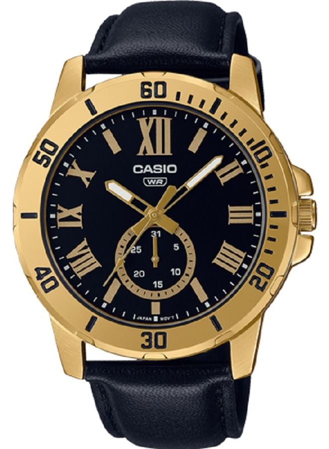 Casio Men Watch Analog Black Dial Gold ion Plated Case Leather Band MTP-VD200GL-1BUDF - Image 1