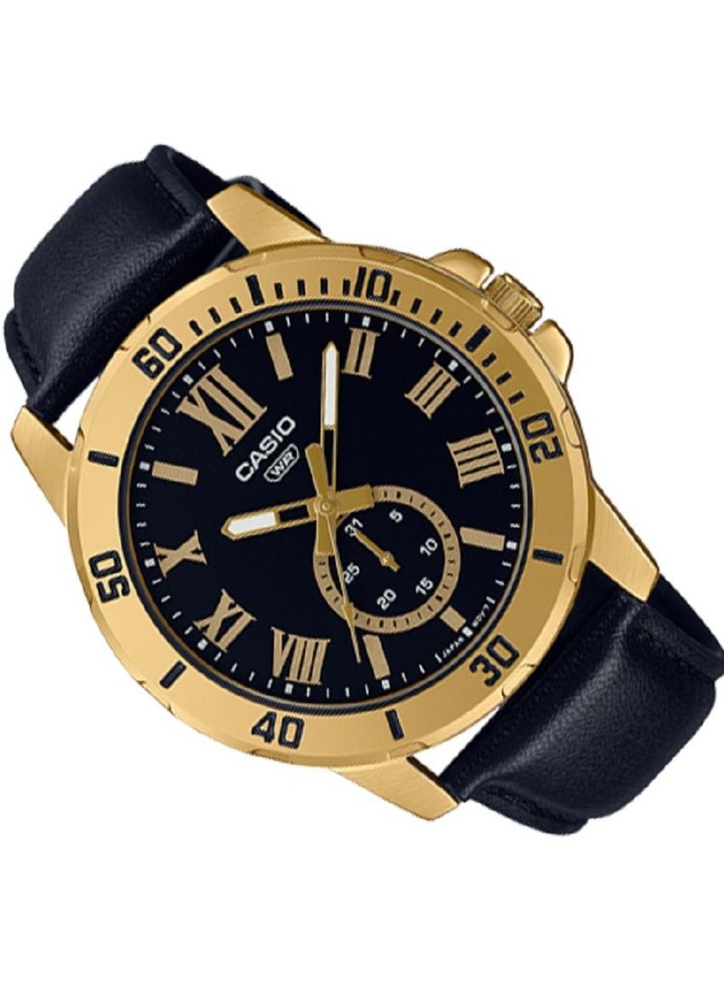 Casio Men Watch Analog Black Dial Gold ion Plated Case Leather Band MTP-VD200GL-1BUDF - Image 2