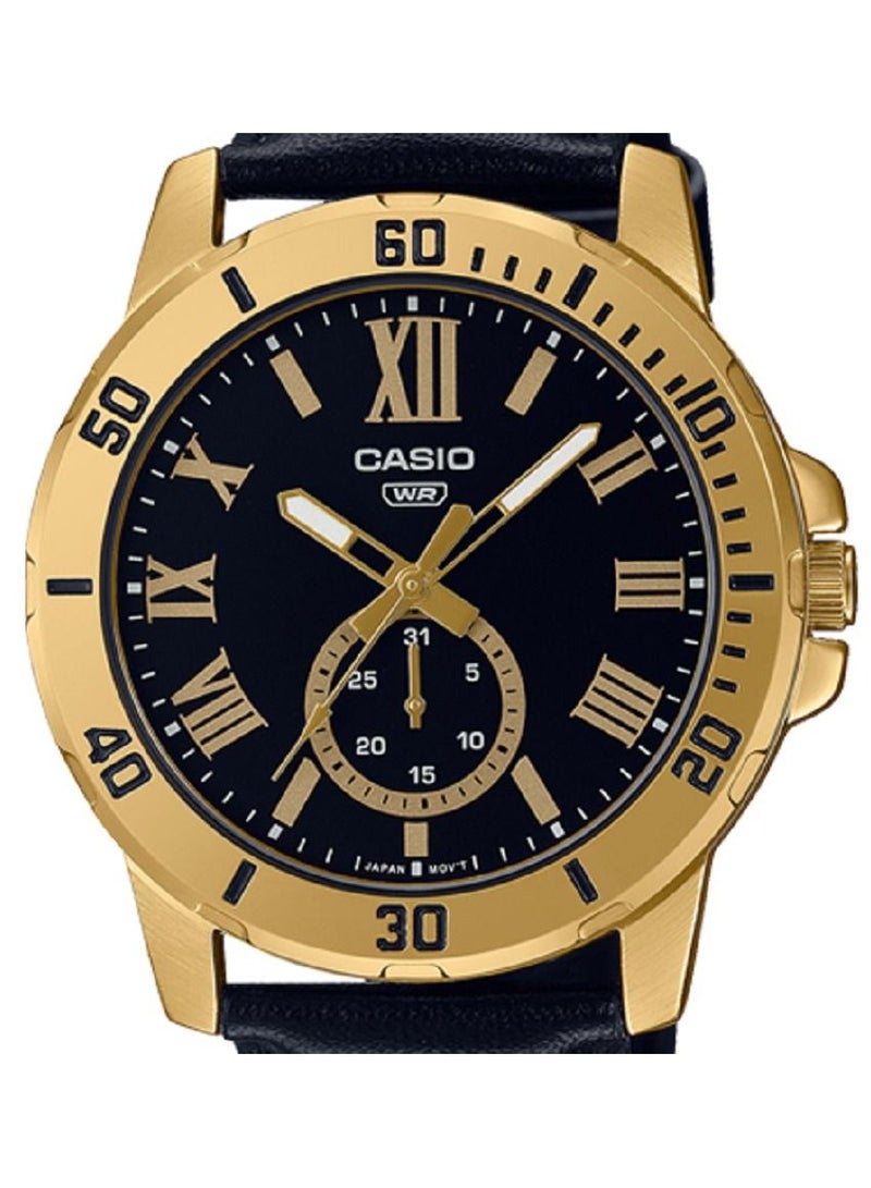 Casio Men Watch Analog Black Dial Gold ion Plated Case Leather Band MTP-VD200GL-1BUDF - Image 3