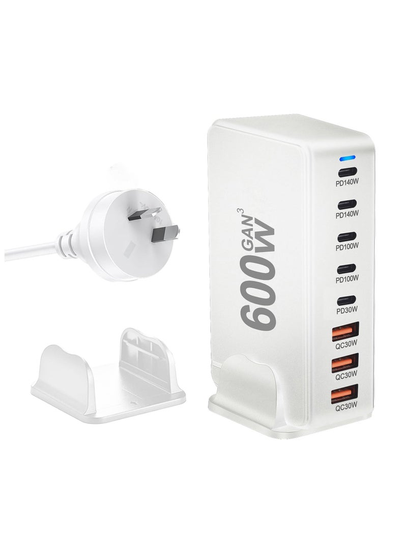 USB C Recharge Block 8 Port GaN3 Fast Charging Station Compatible with Laptop,foripad, iPhone Pro Max Fast Charger Pixel Note MacBook Pro/Air USB C Charger for Android (YXM-600W White)
