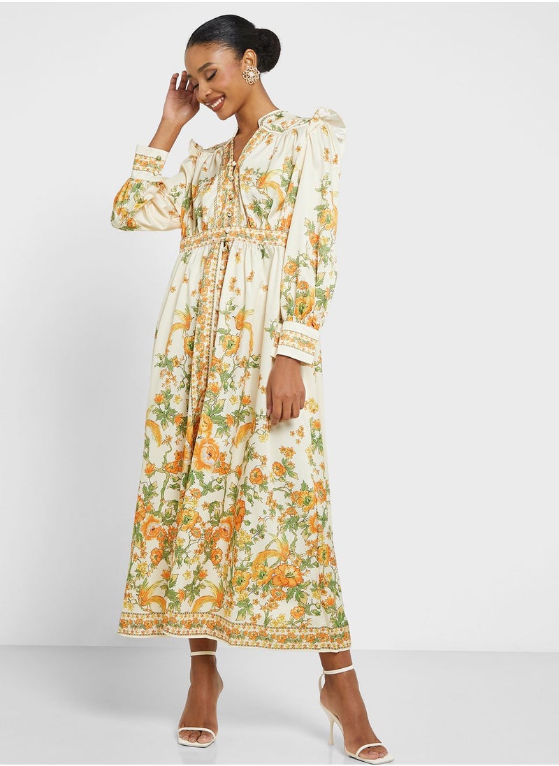 Khizana - V Neck Printed Dress - Image 1