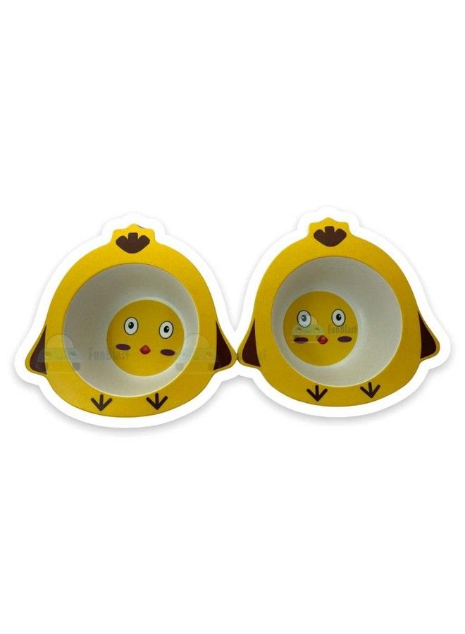 FunBlast Bamboo Fiber Bowl Set Eco Friendly Bamboo Fiber Chicken Design Bowl Set For Kids;Baby Utensils Feeding Bowl Tableware For Kids And Toddlers (Multicolor; Pack Of 2) - Image 2