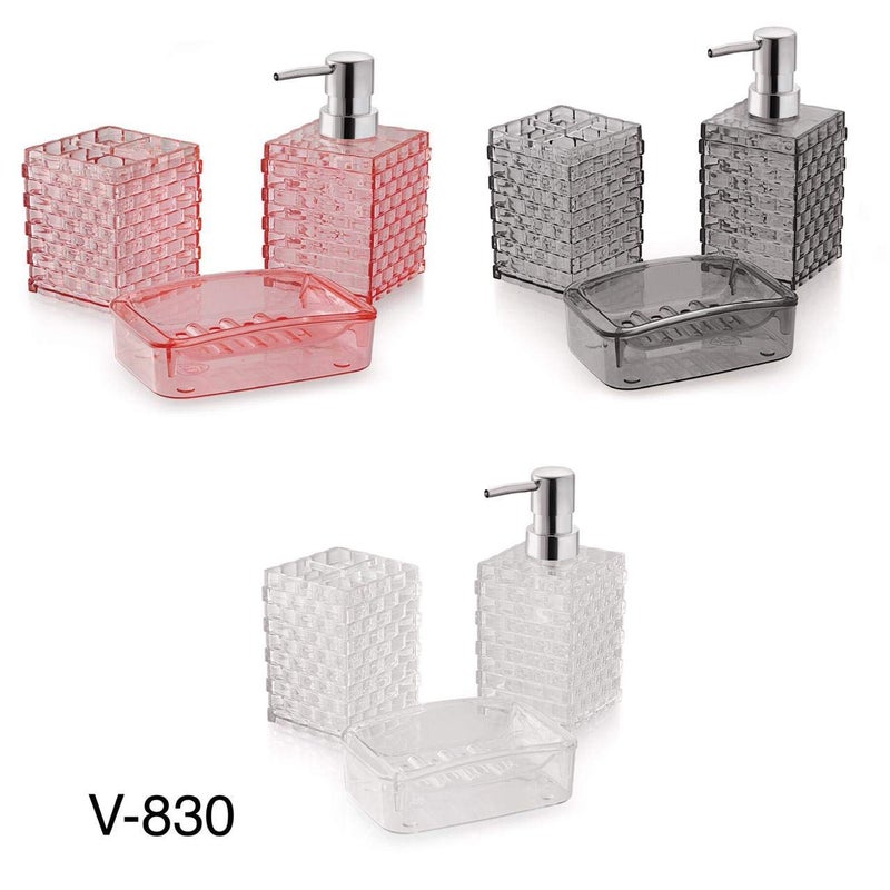 Fancyku FancykuBathroom 3 in 1 Transparent Space Saving Toothbrush Holder, Toothpaste Holder Stand Lotion Dispenser Bottle and Soap Holder Box Storage Set (Pink Colour) - Image 3